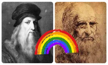 portait de Léonard De Vinci avec le drapeau gay